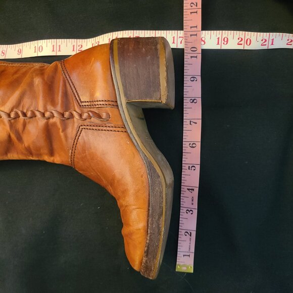 Vtg 70's Braided Brown Caramel Leather Campus Boots (7 B) Wild Card Brazil Read - Picture 9 of 16